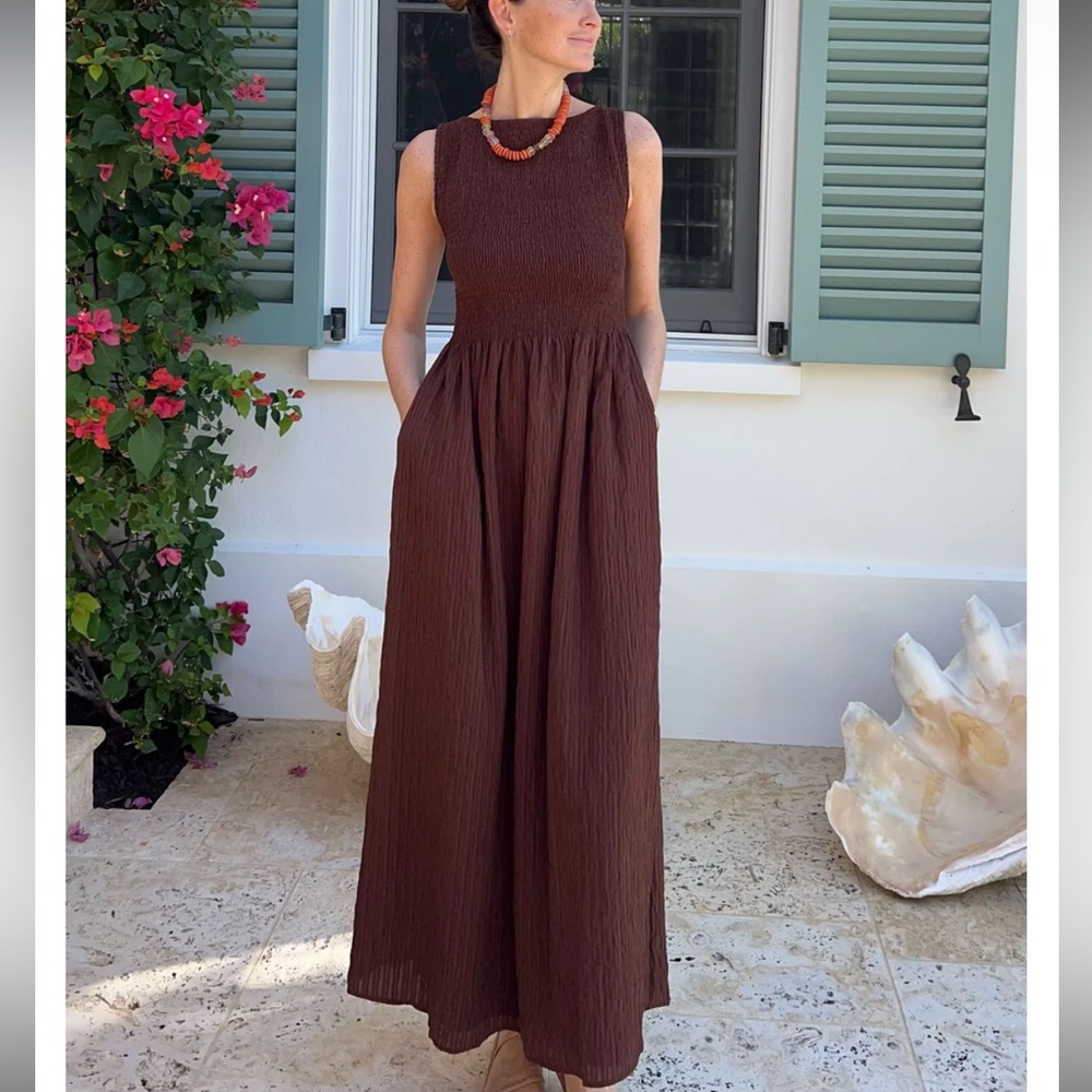 NWT Hill House Cosima Chocolate Tonal Maxi Dress